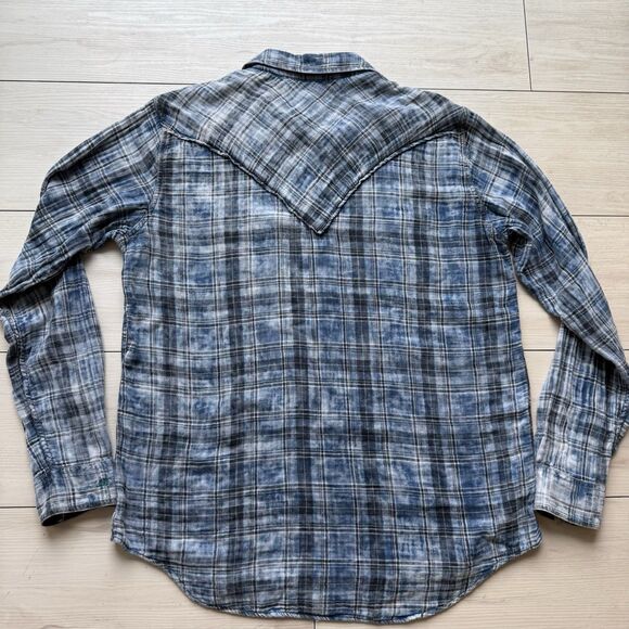 Ryan Michael Men's Large Western Shirt Button Up Blue Woven Plaid Long Sleeve - Picture 9 of 15